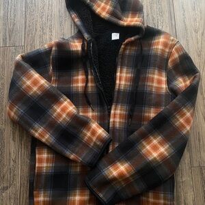 Plaid Hooded Jacket in Black and Orange